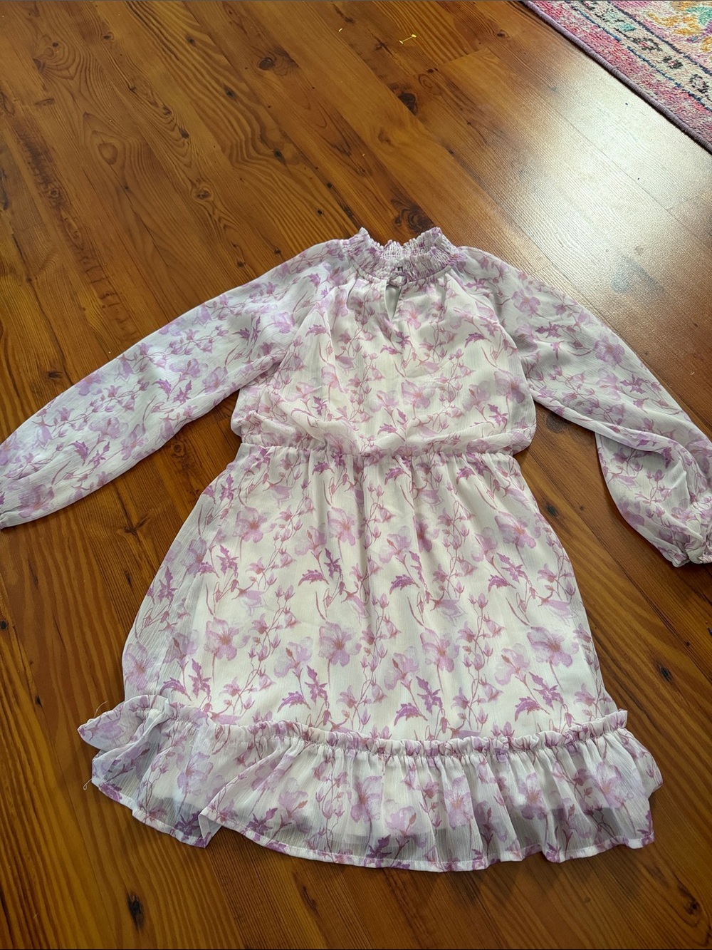 GB Girls Ruffle Hem Long Sleeve Dress in Light Lavender
